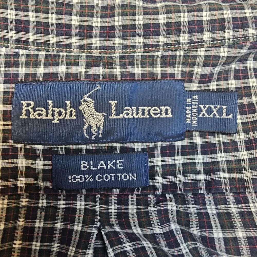 Polo Ralph Lauren Blake XXL Button Front Plaid Shirt Long Sleeve Preppy E462